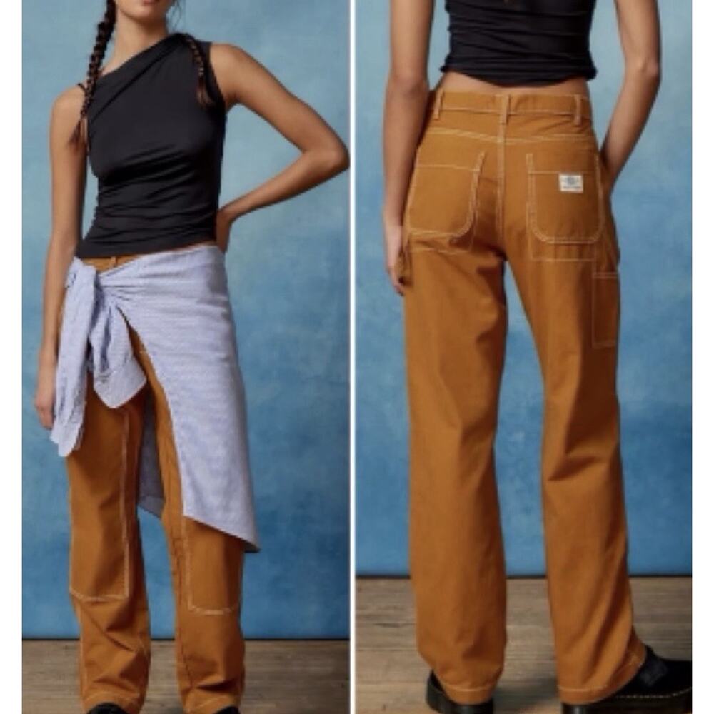 BDG Urban Outfitters Carpenter Pants 26 Mustard Brown Utility Straight Leg - Picture 1 of 9